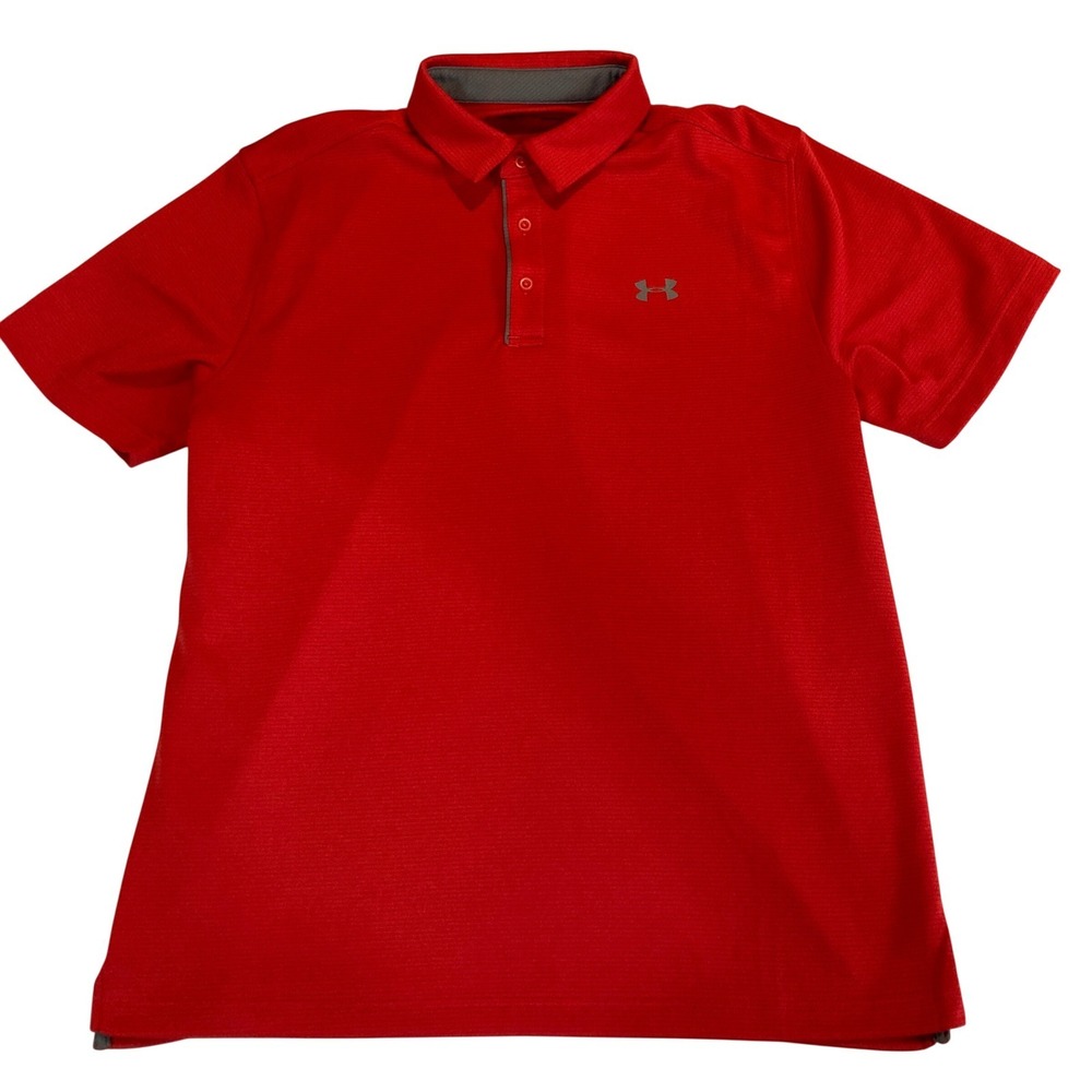Under Armour Mens HeatGear Loose Fit Polo Shirt Red Short Sleeve Large LG